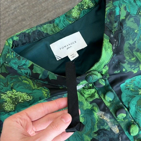 NEW Pomander Place Tuckernuck green floral jacquard Samantha dress puff sleeves - Picture 8 of 13